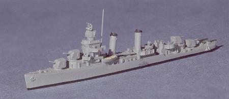 Benson, the name ship for a large class of Destroyers is modelled here in late war condition with her 5th 5" gun removed in favour of a large AA battery. Livermore shows how Benson would have looked when new!