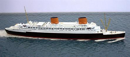 A secondhand 1/1250 scale metal waterline model of Europa, the German pre-war transatlantic liner. Although this is a secondhand model, it is in superb original condition and it is a British, Skytrex-made model with plastic masts and excellent, precise painting typical of the Loughborough production of Mercator models.