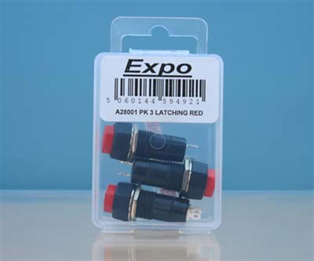 Expo  A28001 Switch Latching Push Button Red Pack of 3