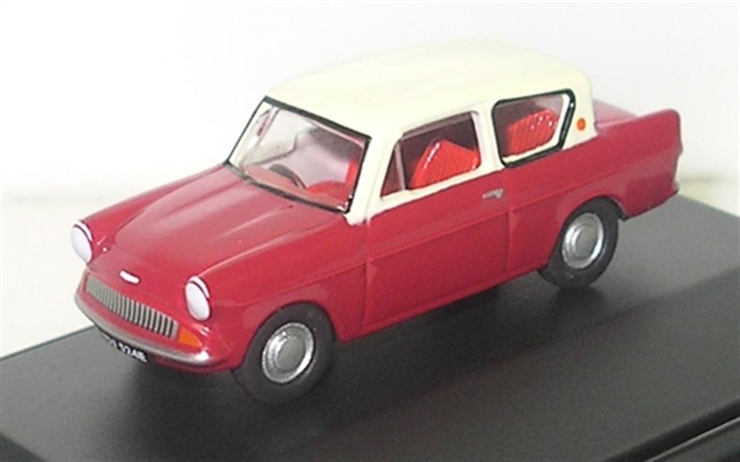 Oxford Diecast 1/76 76105001 Ford Anglia Car Red with Cream Roof