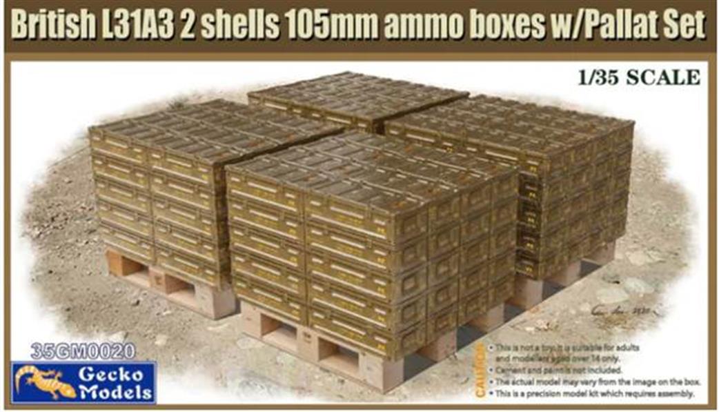 Gecko Models 35GM0020 British L31A3 2 shells 105mm ammo boxes w/Pallet Set 1/35