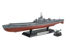 Tamiya 1/350 I-400 Japanese Navy Submarine Kit 78019The accurately reproduced hull features two-piece construction with upper and lower hull sections. Clear parts for the bridge deck and aircraft hangar are included, allowing display of the 3 Seiran aircraft inside the hangar.