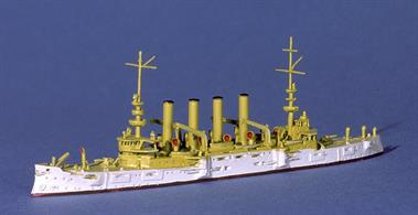 Modelled in the white &amp; buff livery of "The Great White Fleet"! St. Louis was probably obsolete in 1906&nbsp;the year&nbsp;the advent of Dreadnought changed the shape of warships forever. Harking back to the previous century, the armoured cruiser could still 'fly the flag' as long as there wasn't a modern adversary to be encountered.The main armament carried, 14 x 15.2cm (6") was quite powerful.