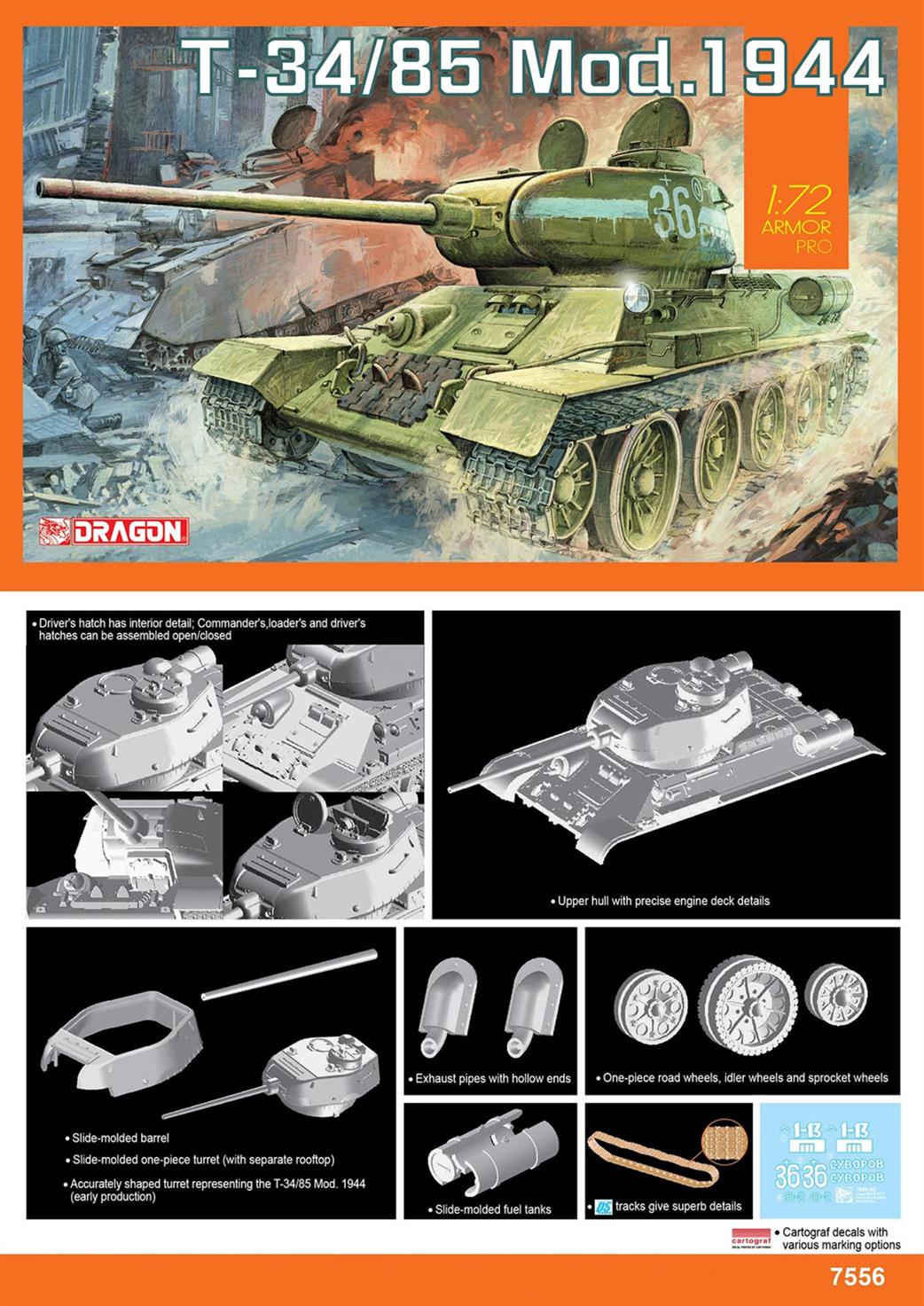 Dragon Models 7556 Russian T34/85 Model 1944 Tank Kit 1/72