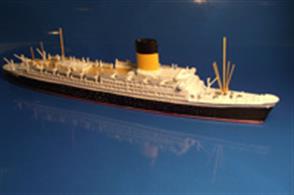 Introduced just before the outbreak of WW2 on the South America routes, Pasteur was soon converted to a troopship and served throughout the war in various shades of grey. Post war, she was retained as a French troopship (mainly to French Indo-China) and was eventually sold to Germany and refitted as Bremen (V). Modelled here with the prewar buff funnel.