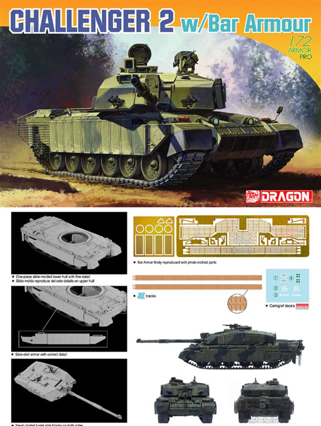 Dragon Models 1/72 7287 Challenger 2 with Bar Armour Tank Model