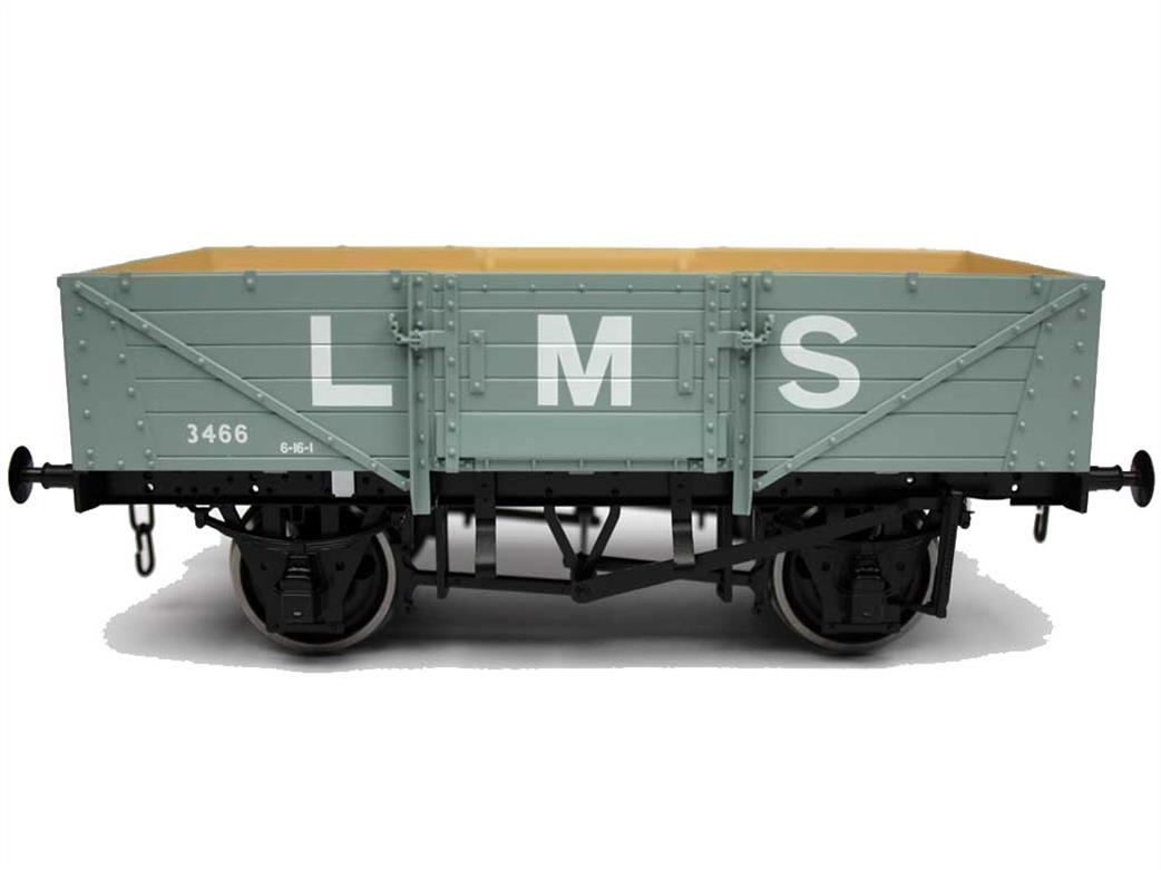 Dapol O Gauge 7F-053-012 LMS 3466 12-Ton Open Wagon with Corrugated Ends LMS Grey