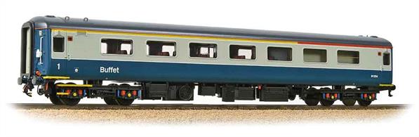 New and detailed models of the BR air conditioned express passenger stock built from the early 1970s. BR was one of the first European railways to offer air conditioned accommodation as standard on principal services.These models are of the Mk.2F coaches, the last of the Mk.2 series build (1973-1975) and almost identical to preceding Mk.2E coaches (1972-73 build), the design changes relating primarily to the air conditioning plant. These two builds formed the backbone of the InterCity locomotive-hauled coach fleet during the 1970s and 80s.This model of the first class buffet coach recreates a coach converted in the late 1980s to replace the Mk.1 buffet cars and still in service. Painted in the BR corporate blue and grey livery. Fitted with interior lightingEra 9 1995 onwards.