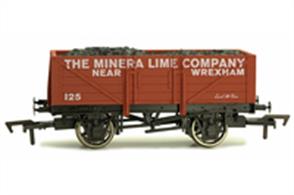 Dapol 4F-051-035 00 Gauge Minera Lime Company 5 Plank Open Coal/Limestone Wagon5 plank open coal wagon in the livery of the Minera Lime company.Lime manufacture required supplies of limestone and coal to fire the kilns. As local supplies were used up raw material had to be sourced from quarries and collieries farther away and several lime companies owned a small fleet of open wagons to ensure the kilns were kept running.