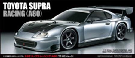 This Tamiya R/C model assembly kit recreates the modern classic Supra Racing (A80) sports car. The original release of this kit appeared on the Tamiya TL-01 chassis. This release sees the iconic body mounted on the easy to build and drive TT-02 4WD machine.