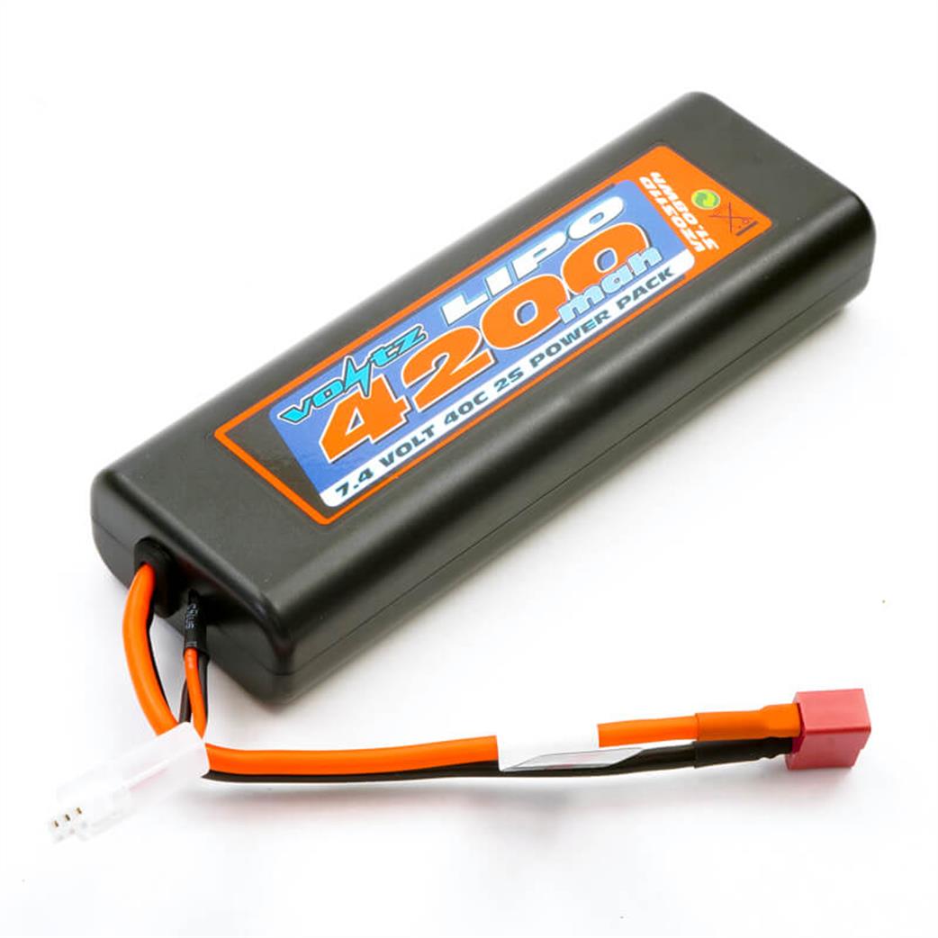 Voltz  VZ0311D 7.4Volt 4200MaH Lipo Semi Hard Case With Deans  Fits Tamiya Cars