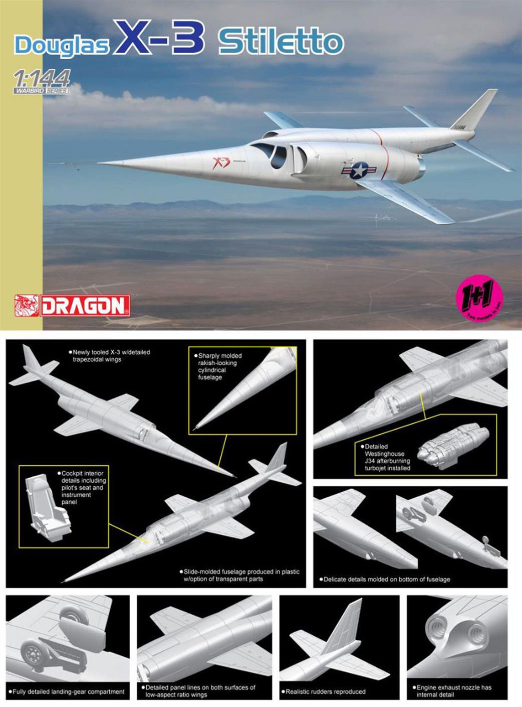 Dragon Models 1/144 4637 Douglas X-3 Stilletto Research Plane Kit