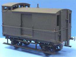 Model kit of a North Eastern Railway goods brake van with raised 'birdcage' lookout to allow the guard to observe signals.Long goods trains were often controlled with brakes being apploed on just the locomotive and guards' brake van. To ensure trains stopped when required it was essential for the guard to watch out for adverse signals and apply his brake to both stop the train and prevent it from running backwards.